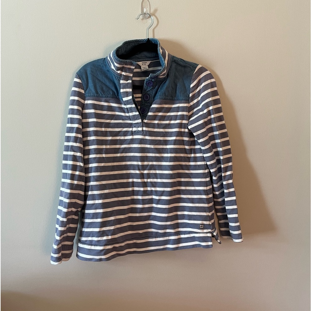 Crown & Ivy Harper Blue stripe Quarter button sweatshirt